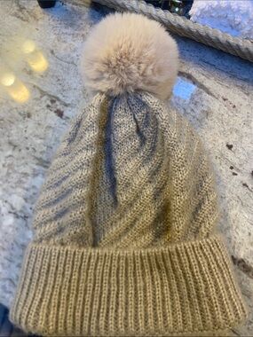 Others Follow Cream Cable Knit Beanie with Pom